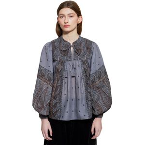 Antik Batik, Blouses & Shirts, Dames, Grijs, L, Katoen, Hida print blouse