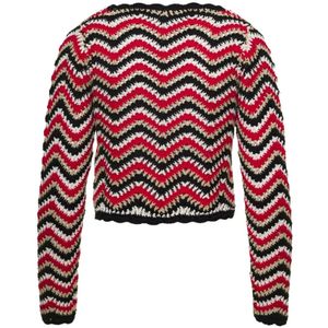 Ganni, Truien, Dames, Rood, M, Katoen, Rode Gehaakte Gebreide Vest Sweater