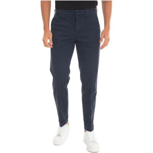 Fay, Broeken, Heren, Blauw, W40, Katoen, Slim Fit Chino met Oprolzoom