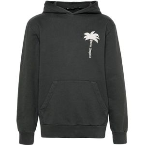 Palm Angels, Sweatshirts & Hoodies, Heren, Grijs, XL, Katoen, Grijze Sweater met Logo Print