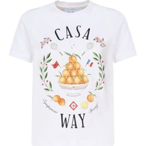 Casablanca, Witte Katoenen T-shirt Ronde Kraag Korte Mouwen Wit, Dames, Maat:XS