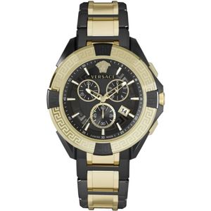 Versace, Accessoires, Heren, Veelkleurig, ONE Size, Chrono Sporty Zwart Goud Horloge