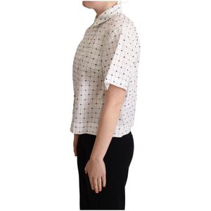 Dolce & Gabbana, Blouses & Shirts, Dames, Wit, M, Katoen, Monochrome Polka Dot Polo Shirt