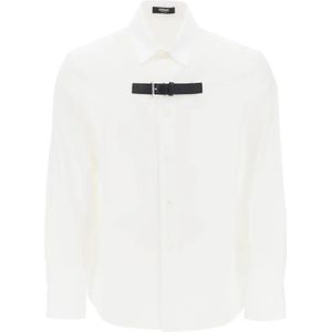 Versace, Overhemd met leren band en panelen Wit, Heren, Maat:L