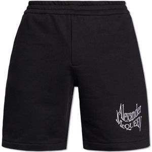 Alexander McQueen, Korte broeken, Heren, Zwart, L, Katoen, Shorts met logo