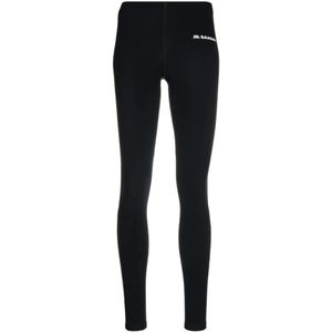 Jil Sander, Zwarte Leggings met Logo Zwart, Dames, Maat:L