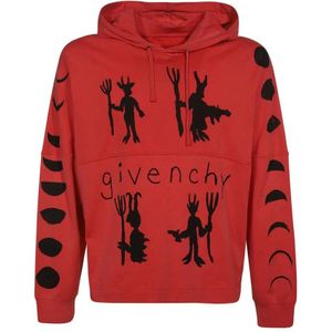 Givenchy, Sweatshirts & Hoodies, Heren, Rood, S, Katoen, Rode Katoenen Sweatshirt met Capuchon