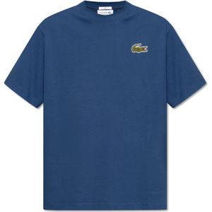 Lacoste, Tops, unisex, Blauw, M, Katoen, T-shirt met logo