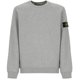 Stone Island, Sweatshirts & Hoodies, Heren, Grijs, S, Katoen, Grijze Katoenen Sweatshirt Ronde Hals Lange Mouwen