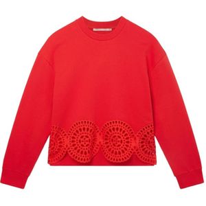 Stella McCartney, Sweatshirts & Hoodies, Dames, Rood, M, Broderie Anglaise Detail Sweatshirt Ss 23