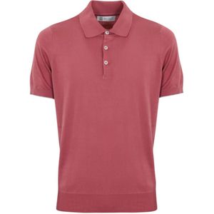 Brunello Cucinelli, Katoenen Polo Shirt Korte Mouw Klassieke Kraag Roze, Heren, Maat:M