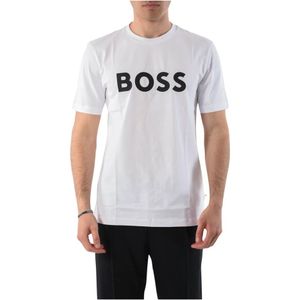 Hugo Boss, Tops, Heren, Wit, L, Katoen, Katoenen T-shirt met Frontlogo