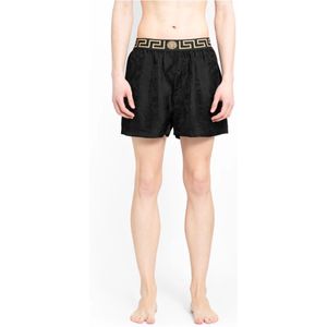 Versace, Zwarte Barocco Print Pyjama Shorts Zwart, Heren, Maat:XL