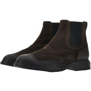 Hogan, Schoenen, Heren, Bruin, 44 EU, Ebano Chelsea Boots met Wingtip en Elastische Inzetstukken