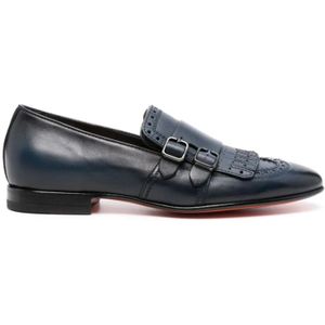 Santoni, Schoenen, Heren, Blauw, 42 1/2 EU, Leer, Blauwe Leren Loafers met Kwastjes