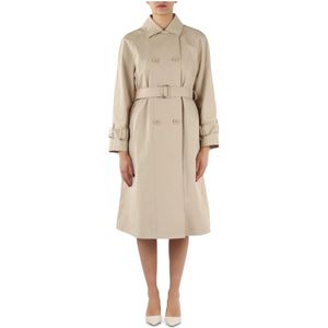 Emporio Armani, Waterafstotende trenchcoat van technisch katoenmengsel Beige, Dames, Maat:M