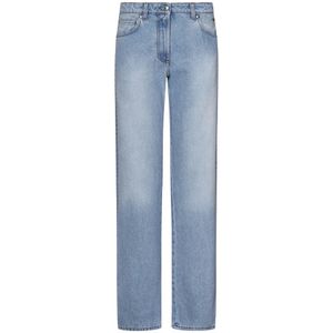 Msgm, Blauwe Katoenen Denim Jeans met Trim Blauw, Dames, Maat:2XS