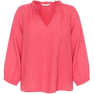 Part Two, Claret Red Linnen Blouse met Ruchedetail Roze, Dames, Maat:M