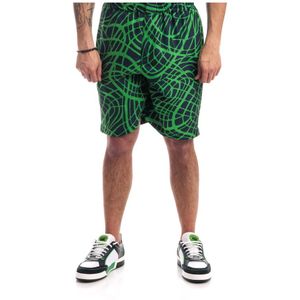 Moschino, Korte broeken, Heren, Veelkleurig, M, Golf Lijn Print Twill Bermuda Shorts