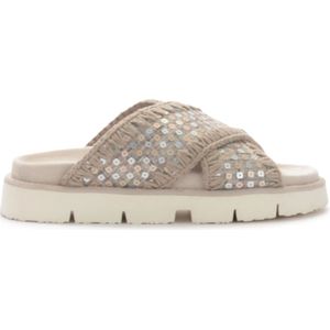 Mou, Beige Stof en Strass Sandaal Beige, Dames, Maat:36 EU