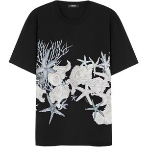 Versace, Tops, Heren, Zwart, L, Katoen, Baroque Sea Print T-shirts en Polos