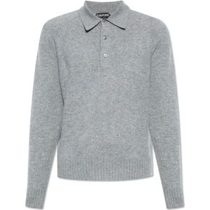 Tom Ford, Truien, Heren, Grijs, XL, Kasjmier, Polo Sweater