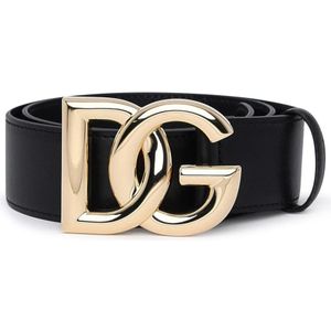 Dolce & Gabbana, Accessoires, Dames, Zwart, 80 CM, Logo Leren Riem