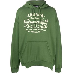 Dsquared2, Sweatshirts & Hoodies, Heren, Groen, XL, Katoen, Groene Katoenen Hoodie voor Heren