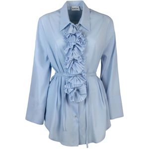 P.a.r.o.s.h., Blouses & Shirts, Dames, Blauw, L, Polyester, Blauwe Ruches Blouse