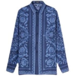 Versace, Blauwe Overhemden voor Heren Blauw, Heren, Maat:M