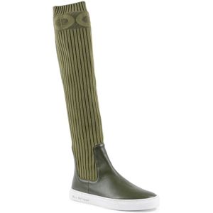 Dee Ocleppo, Schoenen, Dames, Groen, 36 EU, Leer, Elastische Kniehoge Sneakerlaars