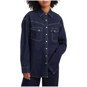 Levi's, Blouses & Shirts, Dames, Blauw, S, Katoen, Blauwe effen knoopsluiting shirt