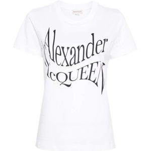 Alexander McQueen, Tops, Dames, Wit, L, Katoen, Witte Crew Neck T-shirt met Frontprint