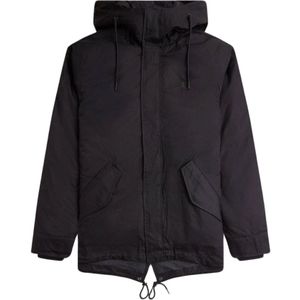 Fred Perry, Korte Gewatteerde Parka met Capuchon Zwart, Heren, Maat:2XL