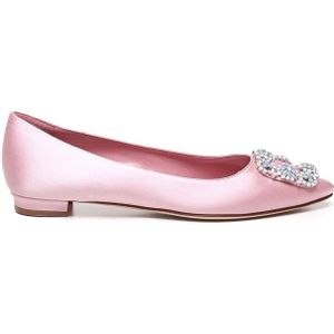Manolo Blahnik, Schoenen, Dames, Roze, 36 EU, Roze platte schoenen met juweelgesp