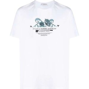 Givenchy, Tops, Heren, Wit, S, Katoen, Bedrukt Katoenen T-shirt - Wit