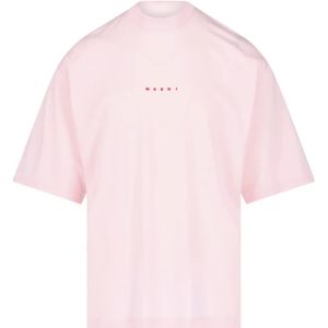 Marni, Tops, Heren, Roze, XL, Katoen, Biologisch Katoenen Roze Logo T-shirt