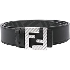 Fendi, Accessoires, Heren, Zwart, 85 CM, Katoen, Omkeerbare FF Squared Twin Buckle Riem