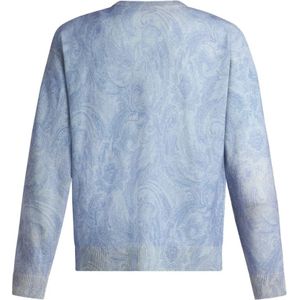 Etro, Truien, Heren, Blauw, L, Wol, Blauwe Wol Crew-Neck Sweater met Paisley