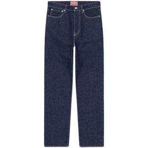 Kenzo, Jeans, Heren, Blauw, W33 L32, Denim, Raw Denim Straight Cut Jeans