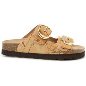 Alviero Martini 1a Classe, Schoenen, Dames, Beige, 39 EU, Geo Classic Eco Nappa Platte Sandalen