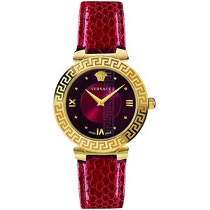 Versace, Accessoires, Dames, Geel, ONE Size, Daphnis Zwitsers Horloge Rode Wijzerplaat