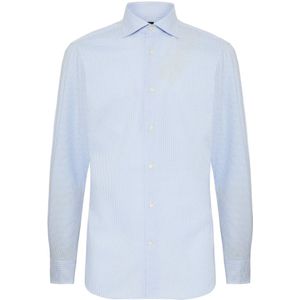 Boggi Milano, Overhemden, Heren, Blauw, S, Katoen, Twill Geruite Katoenen Overhemd Regular Fit