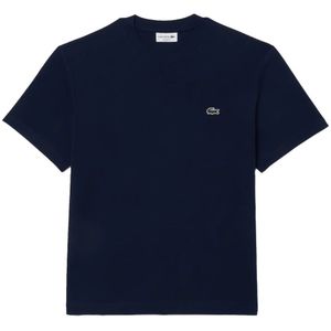 Lacoste, Tops, Heren, Blauw, S, Katoen, T-Shirt met Logo Patch