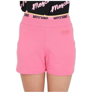 Moschino, Korte broeken, Dames, Roze, L, Katoen, Roze Logo Elastische Taille Dames Shorts