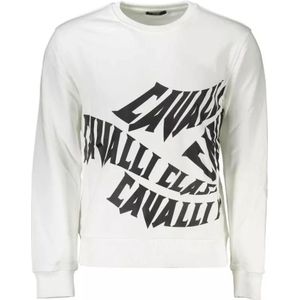 Cavalli Class, Sweatshirts & Hoodies, Heren, Wit, L, Katoen, Logo Print Katoenen Sweater