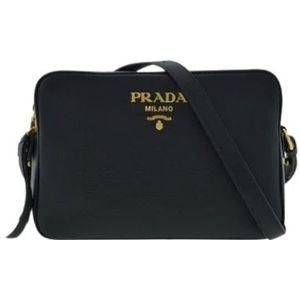 Prada, Tassen, Dames, Zwart, ONE Size, Leer, Zwarte Leren Prada Schoudertas