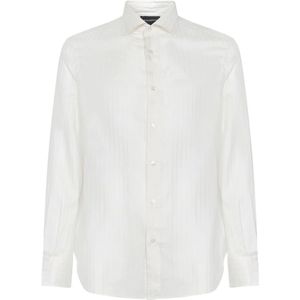 Emporio Armani, Geperforeerd Verticaal Gestreept Overhemd Wit, Heren, Maat:L