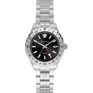 Versace, Hellenyium GMT Zilver/Zwart Horloge Veelkleurig, Heren, Maat:ONE Size