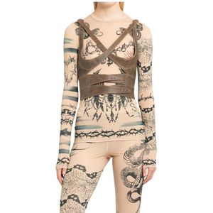 Jean Paul Gaultier, Bruin Leren Bustier met Bandjes en Ribdetails Bruin, Dames, Maat:S